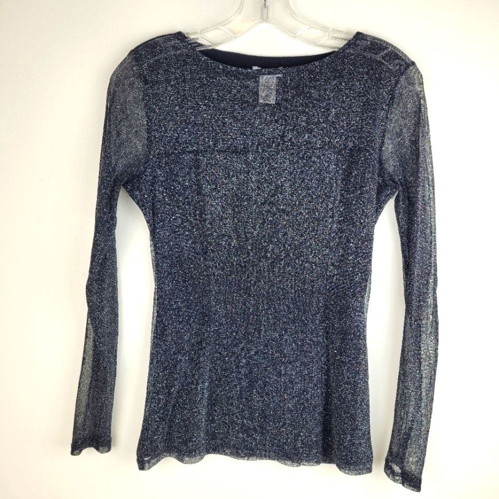 Cache VTG sheer black long sleeve lined top metallic silver whimsigoth edgy S - Picture 10 of 11